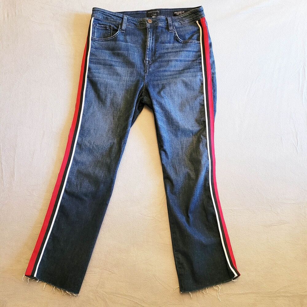 Sanctuary Jeans Womens 32 Blue Modern Straight Crop High Rise Side Stripe